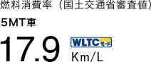 燃料消費率（国土交通省審査値） 5MT車 17.9Km/L ＷＬＴＣモード